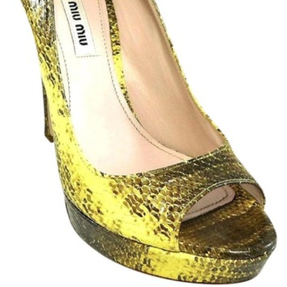 Miu Miu Brown/Yellow Leather Peep Toe Pump (Sz 8) - Picture 2 of 3